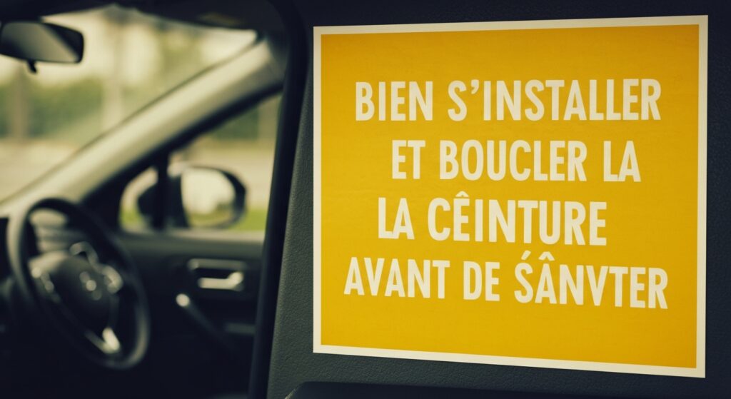 Bien s'installer et boucler la ceinture avant de démarrer with text