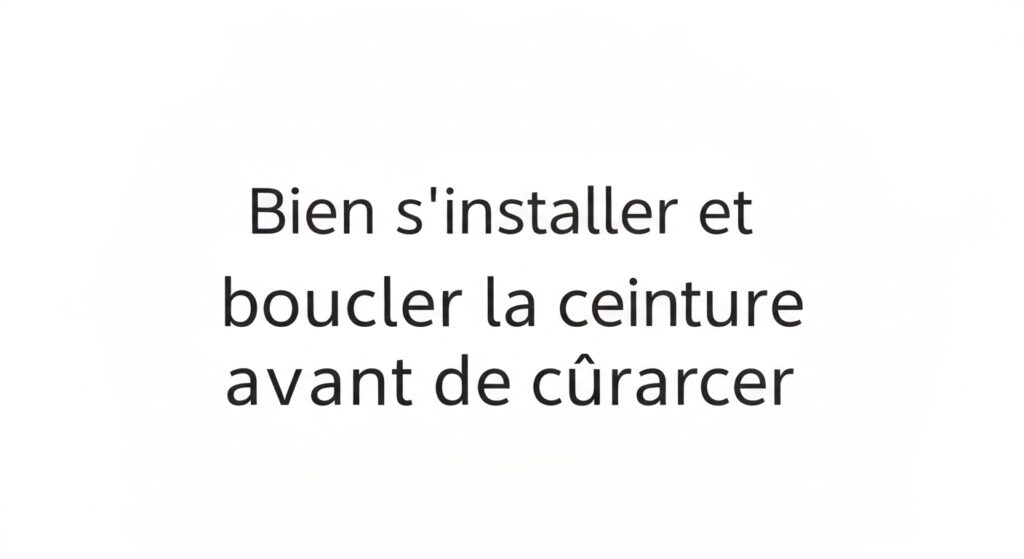 Bien s'installer et boucler la ceinture avant de démarrer without any text